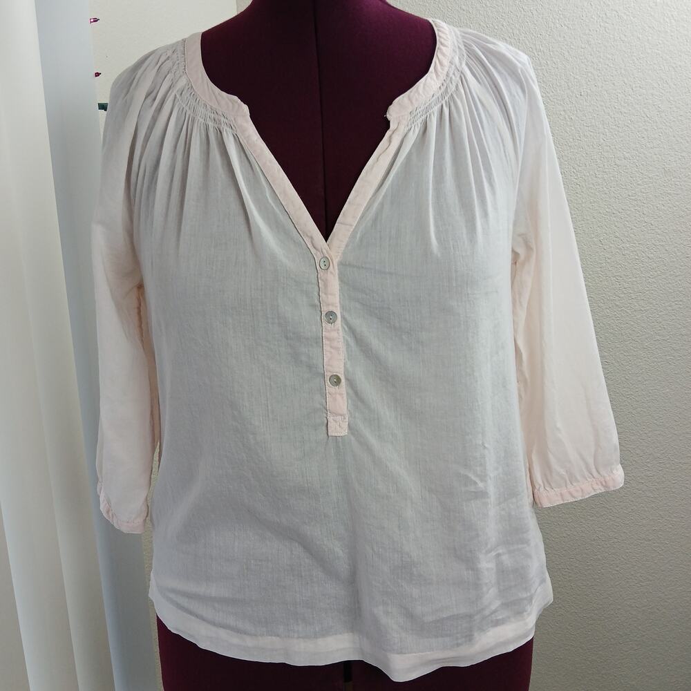 L.O.G.G. by H&M Sheer Pink Gauze Henley Blouse 8 pink lightweight cottage - Picture 5 of 16